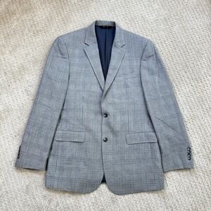 Jos A Bank Blazer 41L Long Grey Silk Wool Check Windowpane Sport Coat Jacket